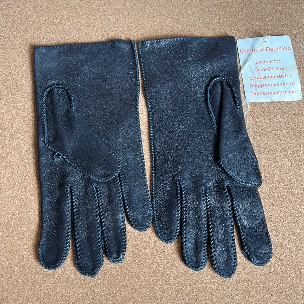 Deerskin Black Super Soft Leather Gloves driving size XL vintage